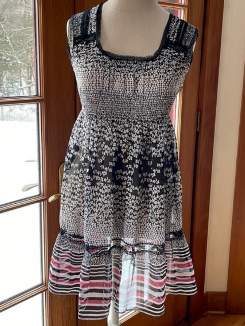 VTG Free People Sleeveless Smocked Silk Blend Lace Tunic Slip Dress Size 4 - Picture 9 of 15
